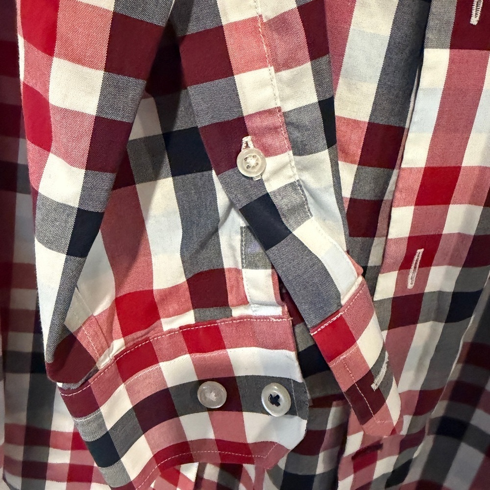 Banana Republic Red and Black Plaid Non-Iron Shirt - Picture 3 of 6